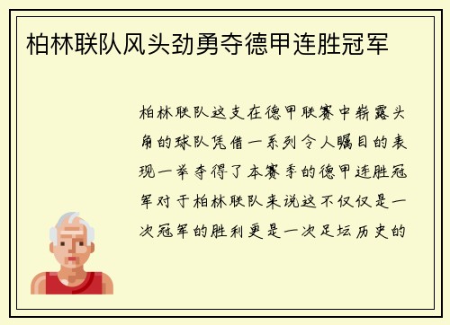 柏林联队风头劲勇夺德甲连胜冠军